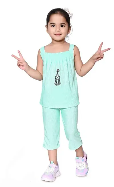 Stylish Blend Top With Bottom Set For Girls