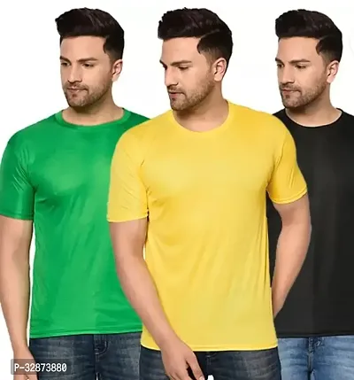 Stylish Polyester Solid Short Sleeves Round Neck Tees For Men Pack Of 3-thumb0