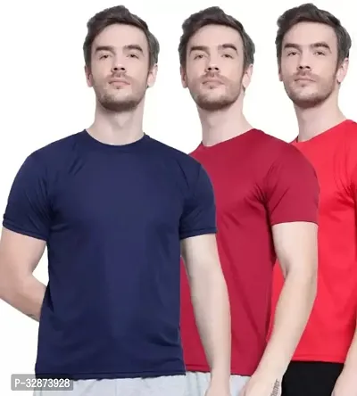 Stylish Polyester Solid Short Sleeves Round Neck Tees For Men Pack Of 3-thumb0