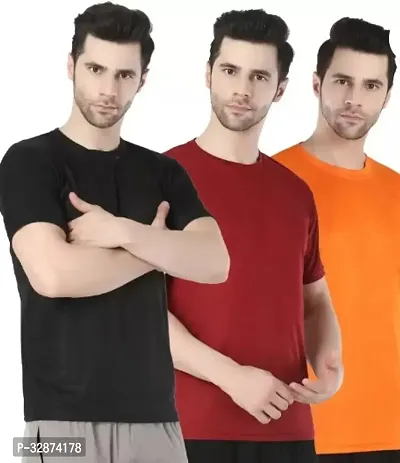 Stylish Polyester Solid Short Sleeves Round Neck Tees For Men Pack Of 3-thumb0