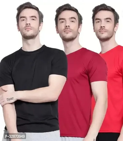 Stylish Polyester Solid Short Sleeves Round Neck Tees For Men Pack Of 3-thumb0