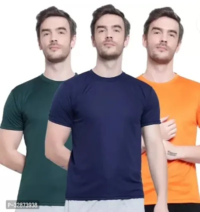 Stylish Polyester Solid Short Sleeves Round Neck Tees For Men Pack Of 3-thumb0