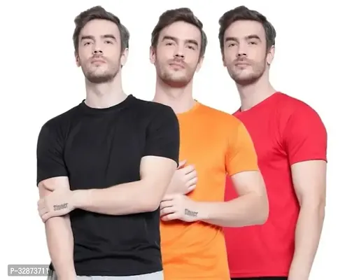 Stylish Polyester Solid Short Sleeves Round Neck Tees For Men Pack Of 3-thumb0