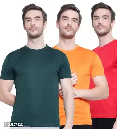 Stylish Polyester Solid Short Sleeves Round Neck Tees For Men Pack Of 3-thumb0