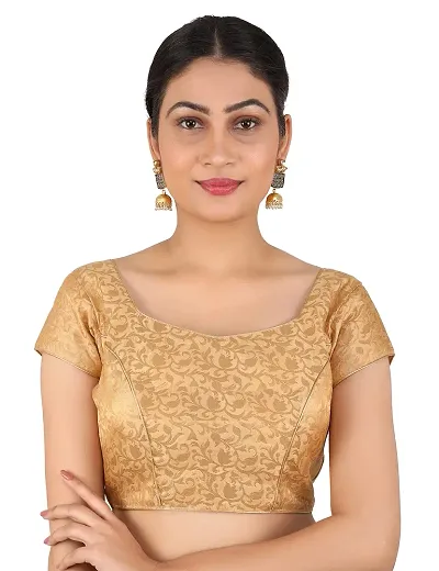 FIGURE UP Women's Half Sleeve Round Neck Chanderi Blouse for Casual Wear 40