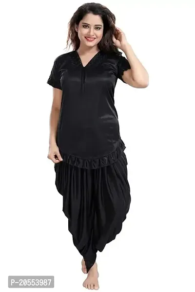 Young Kiba Black Colour Top and Dhoti Style Bottom Nighty Plain Stylish Nighty/Nightgown/Night Dress