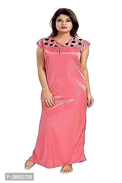 Young Kiba Nandni Fashion Women's Stylish Sexy Heart Printed Pink Colour Satin Febric Half-Sleeves Self-Design Night Gown Dress (Nighty-Heart-Prntd- Pink) MAXI-31-thumb3