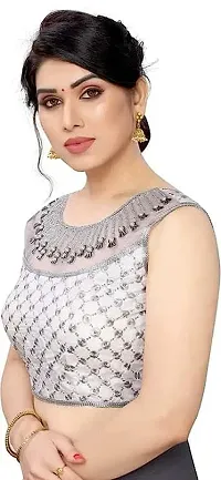 Young Kiba Export Women's Embroidery Handwork Thread zari Stone Work Readymade Blouse | Sleeveless Blouse | Size:- 38 | Color:- White | Round Neck-thumb1