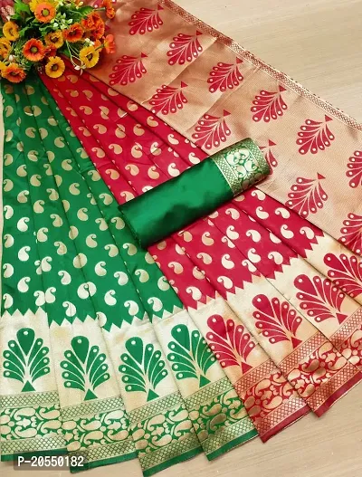 party saree in green and red jacquard banarasi silk saree-thumb0