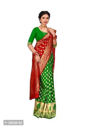 party saree in green and red jacquard banarasi silk saree-thumb2