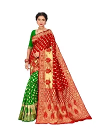 party saree in green and red jacquard banarasi silk saree-thumb4
