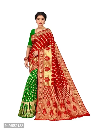 party saree in green and red jacquard banarasi silk saree-thumb5