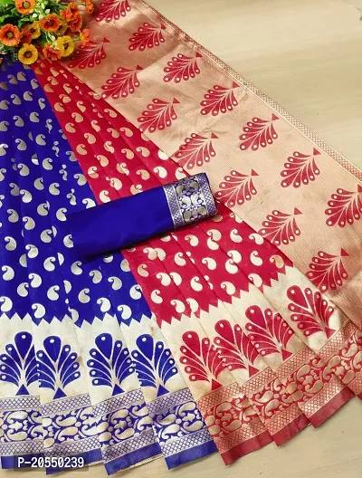 party saree in ROYAL BLUE AND RED jacquard banarasi silk saree