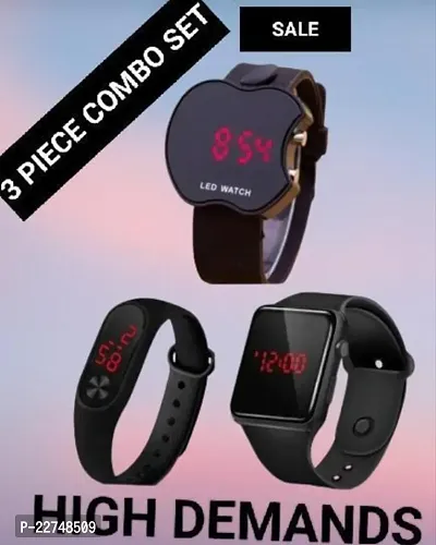 BLACK digital watch, m2 watch  Apple Cut BLACK digital stylish watch for Boy's  Girl's pack-3
