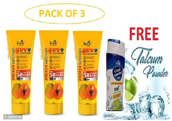 Yash Papaya Flavor UV Protection  Sunscream pack of 3 with Talcum thanda cool pawder pack of 3-thumb0