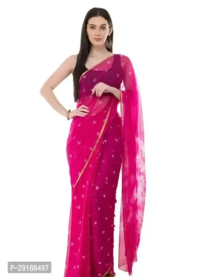 Beautiful Pink Chiffon Printed Saree With Blouse Piece For Women-thumb0