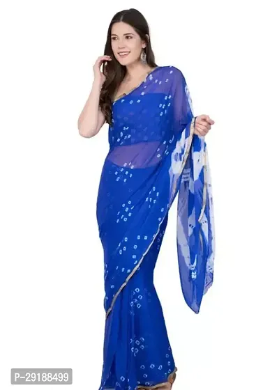 Beautiful Blue Chiffon Printed Saree With Blouse Piece For Women