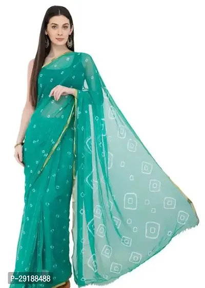 Beautiful Green Chiffon Printed Saree With Blouse Piece For Women-thumb0