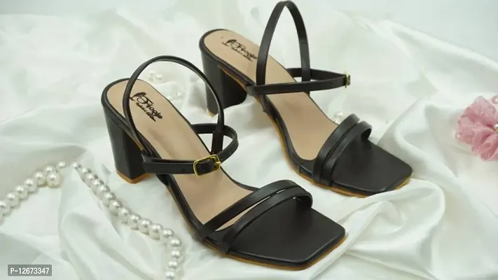 Elegant Black PU Self Design Sandals For Women