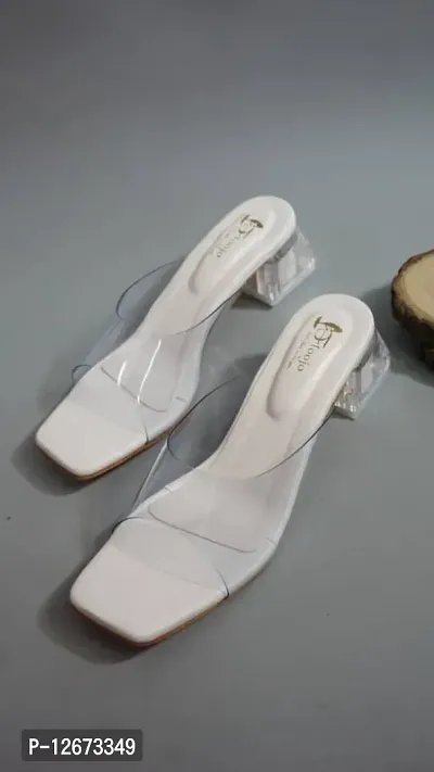 Elegant White PU Self Design Sandals For Women