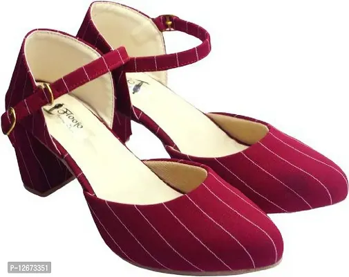 Elegant Red PU Self Design Sandals For Women