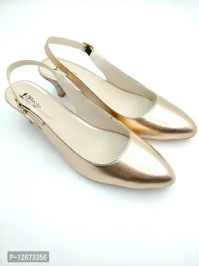 Elegant Golden PU Self Design Sandals For Women-thumb0