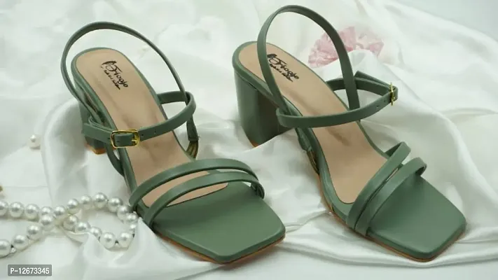 Elegant Green PU Self Design Sandals For Women