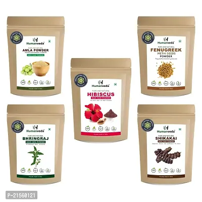 Humanveda Natural Hair care powder combo (500gm), Hibiscus, Amla, Bhringraj, Shikakai  Methi Powder (Pack of 5, 100g each)-thumb0