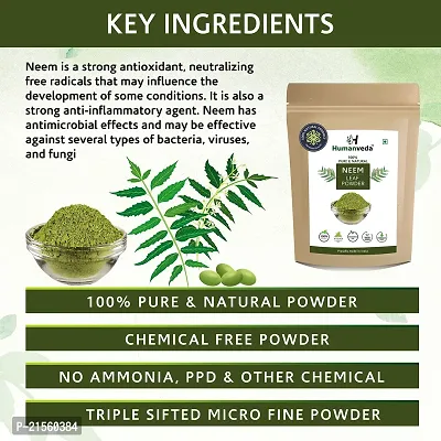 Humanveda Natural  Herbal Neem Leaves Powder (Azadirachta Indica) For Face Pack And Hair, Anti-Pimple And Anti-Bacterial, Chemical Free Hair Cleanser, Each 100g (Pack of 2)-thumb3