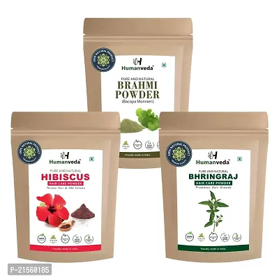 Humanveda Natural Hibiscus, Bhringraj  Brahmi Powder Combo Pack | Hair Growth | Skin  Healthy Hair Care | 100 * 3=300gm-thumb0