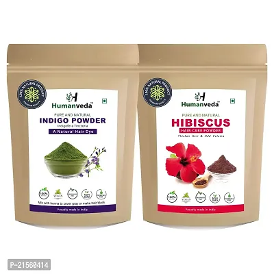 Humanveda Natural Hibiscus Powder and Indigo Powder for Hair care  Skin Treatment - Hair Color  Hibiscus Tea Combo Pack (100x2=200gm)