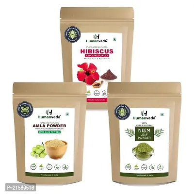 Humanveda Natural  Herbal Hibiscus + Amla + Neem Powder For Hair  Skin Treatment, Hair Growth, Dandruff, Nourishment (100g x 3 = 300g )