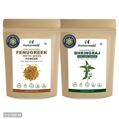 Humanveda Natural Bhringraj and Fenugreek Powder for Dry Hair  Scalp | Eclipta alba | Methi Seeds Powder | Pack of 2 (Each 100gm)