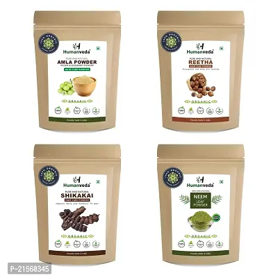 Humanveda Pure  Natural Amla, Reetha, Shikakai And Neem Powder For Healthy Hair Growth - Combo Pack - All-Natural Hair Care Solution (400g x 4 = 400gm)