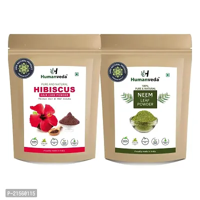 Humanveda Pure  Natural Hibiscus Flower Powder And Neem Powder (Rosa-Sinensis - Azadirachta Indica) For Hair Care, Anti Dandruff, Healthy Hair Care Combo, (100g x 2 = 200g)-thumb0