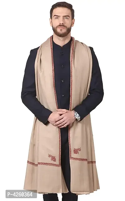 Fashionable Beige Pashmina Viscose Solid Shawl For Men-thumb0