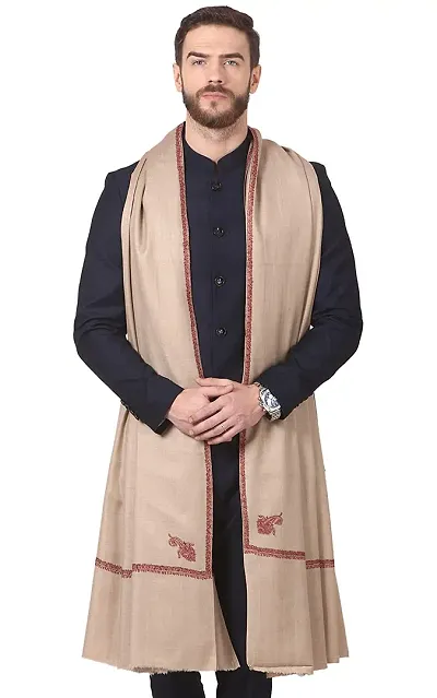Fashionable Beige Pashmina Viscose Solid Shawl For Men