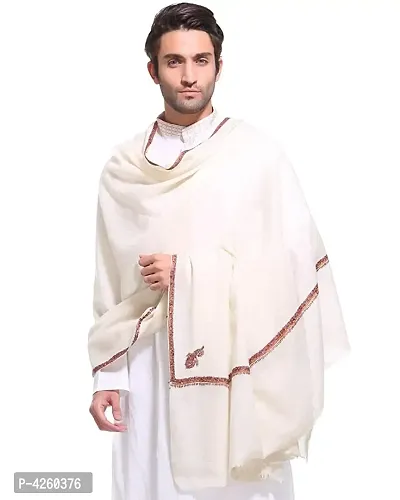 Fashionable White Pashmina Viscose Solid Shawl For Men-thumb0
