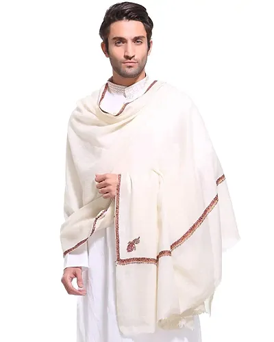 Fashionable White Pashmina Viscose Solid Shawl For Men