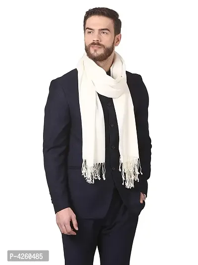 Modern White Pashmina Wool Solid Shawl For Men-thumb2