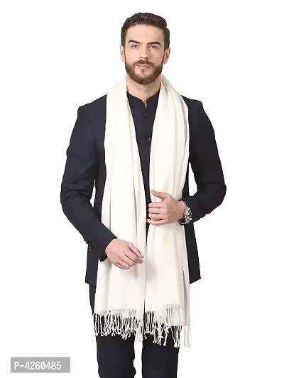 Modern White Pashmina Wool Solid Shawl For Men-thumb0