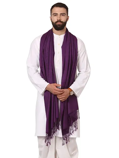 Modern Purple Wool Jaquard Woven Shawl For Men