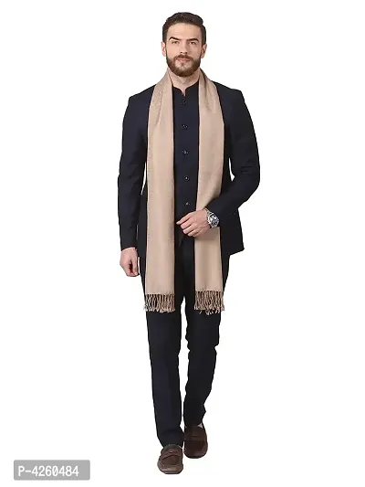 Modern Beige Pashmina Wool Solid Shawl For Men-thumb0