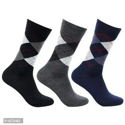 Cotton Multi Colour Wollen Formal Socks for Mens (Pack of 3 Pairs)
