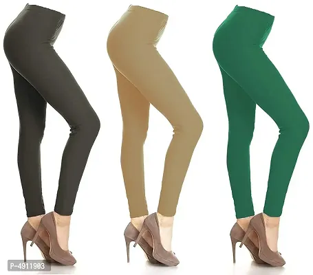Women's Multicoloured Cotton Solid Leggings (Pack Of 3)