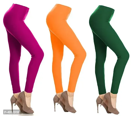 Women's Multicoloured Cotton Solid Leggings (Pack Of 3)