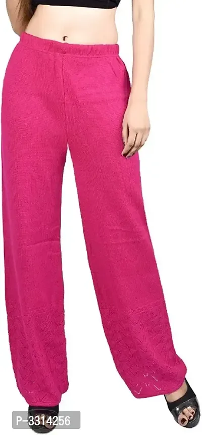 Women's Ethnic and Elegant pink Long Divider Woolen Plain Comfortable Palazzo Pants For Party and Casual Wear-thumb0
