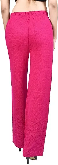 Women's Ethnic and Elegant pink Long Divider Woolen Plain Comfortable Palazzo Pants For Party and Casual Wear-thumb1