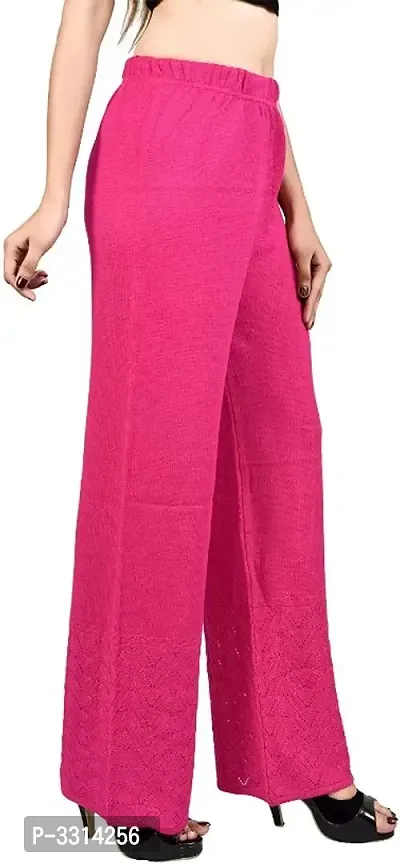 Women's Ethnic and Elegant pink Long Divider Woolen Plain Comfortable Palazzo Pants For Party and Casual Wear-thumb3