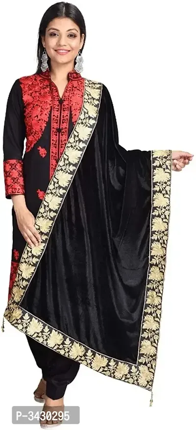 Women Winter Special Black Shawl with Lace Work